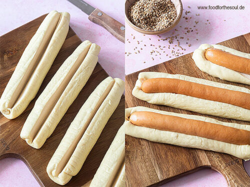 Würstchen im Schlafrock aus Laugengebäck