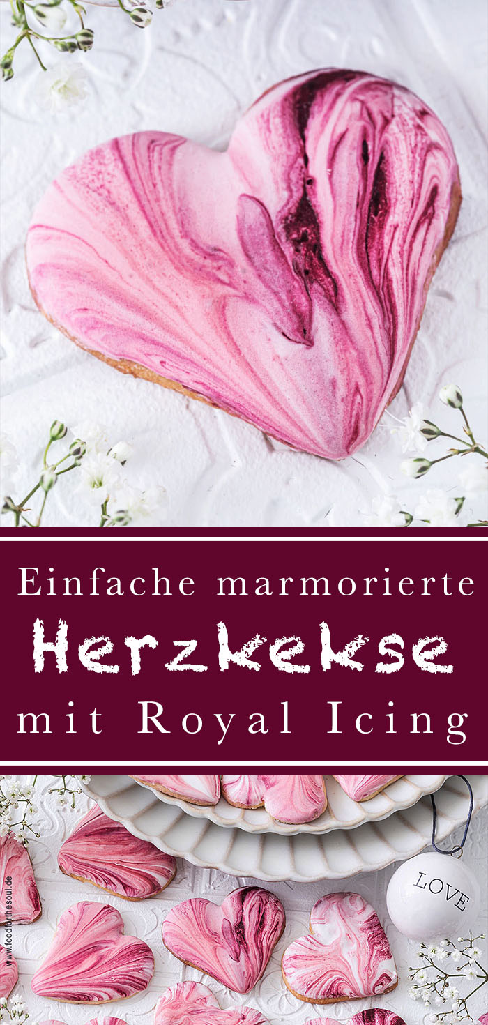 Marmorierte Herzkekse mit Royal Icing - food for the soul