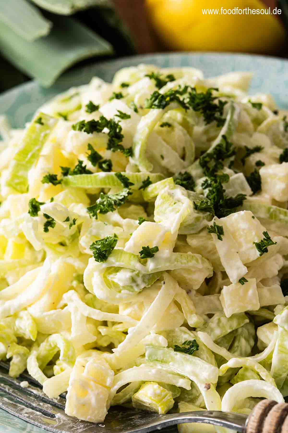Raw Leek Salad with Apple on a plate