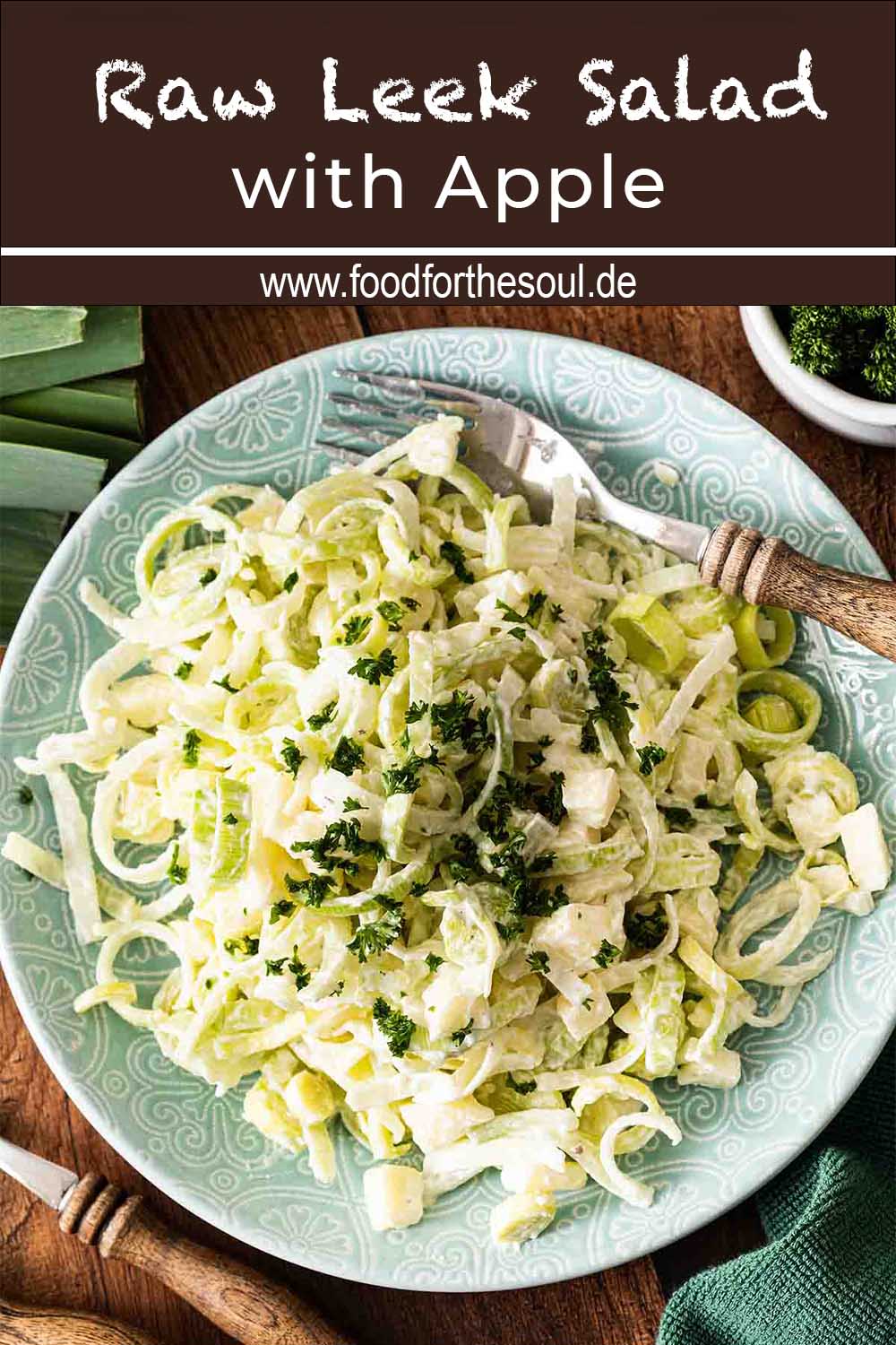 Raw Leek Salad with Apple on a plate