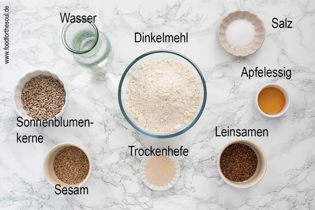 Zutaten für schnelles Dinkelbrot mit Trockenhefe
