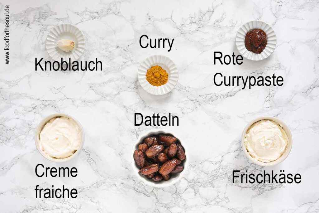 Zutaten für Curry Dattel Dip