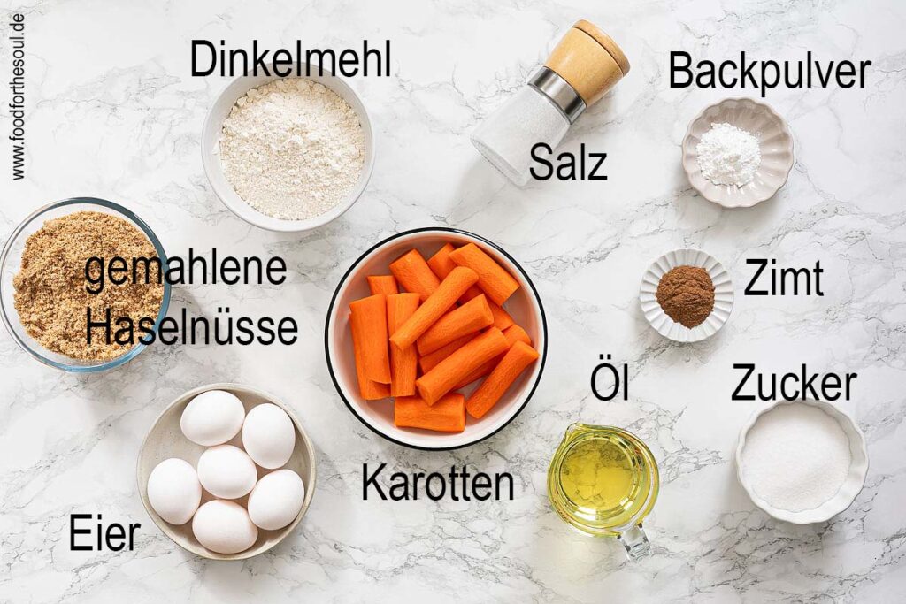 Zutaten für Karottenkuchen-Teig