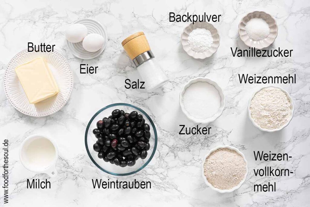 Zutaten für Traubenkuchen mit Streusel