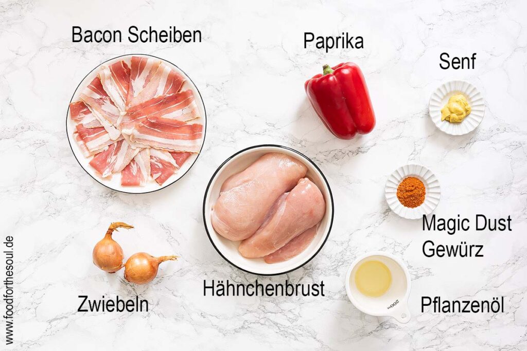 Zutaten für Hähnchen Schaschlik Spieße