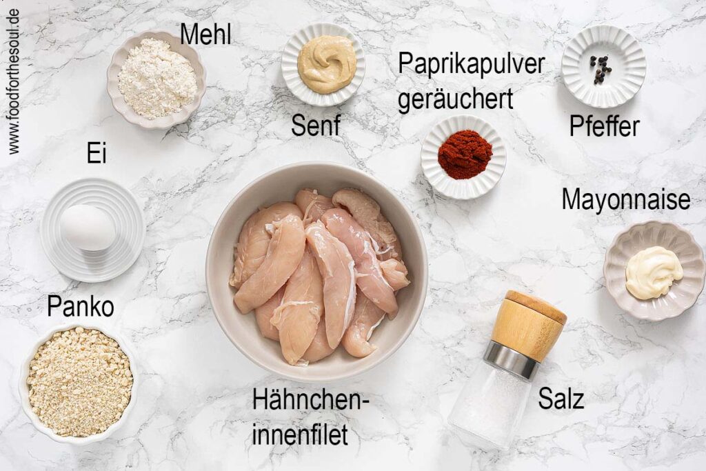 Zutaten für panierte Hähncheninnenfilets aus dem Airfryer