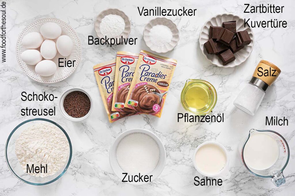 Zutaten für Schokokuchen vom Blech