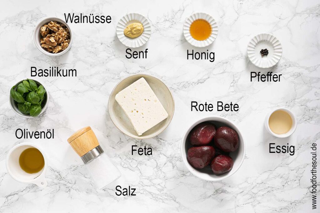 Zutaten für Rote Bete Salat mit Feta und Walnüssen