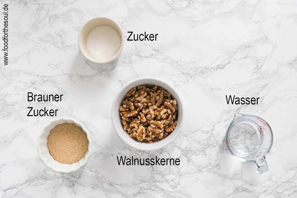 Zutaten für karamellisierte Walnüsse
