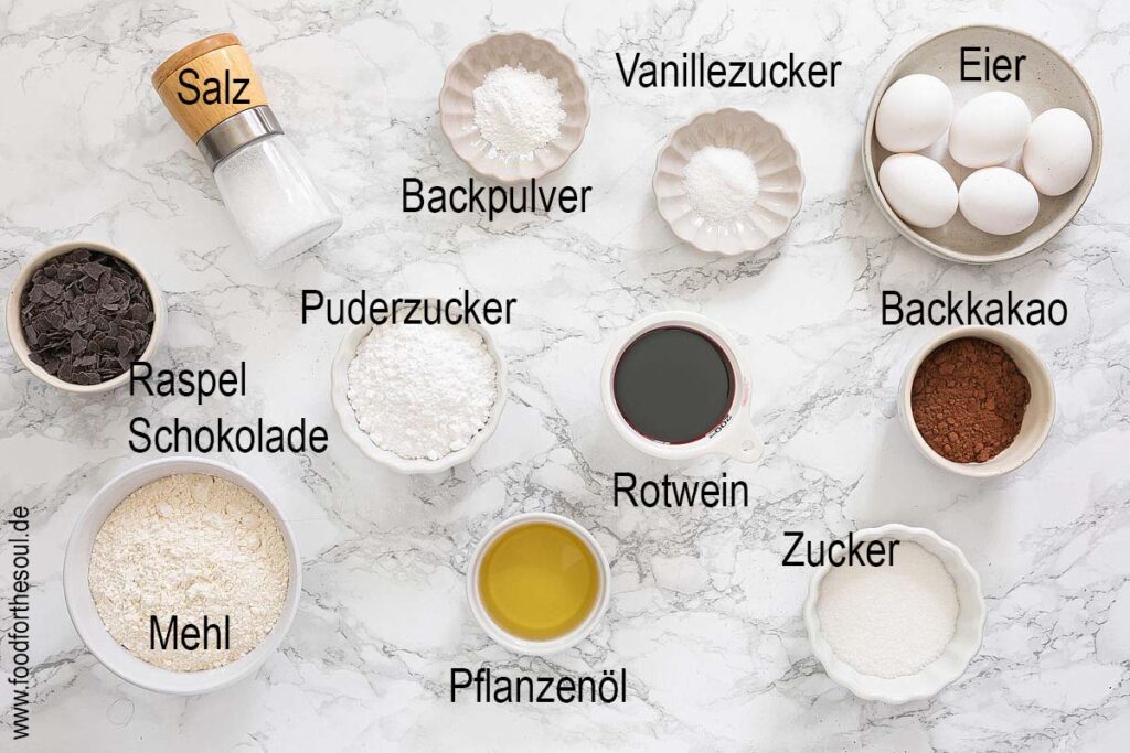 Zutaten für Rotweinkuchen