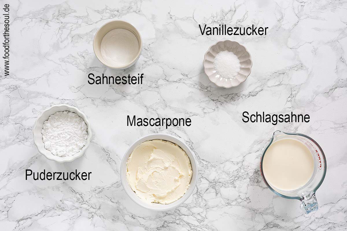 Zutaten für Mascarponecreme mit Sahne