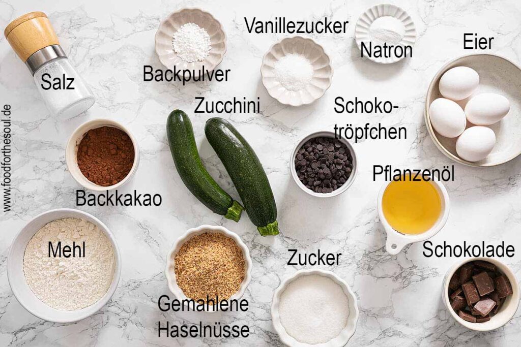 Zutaten für einen Schoko Zucchinikuchen