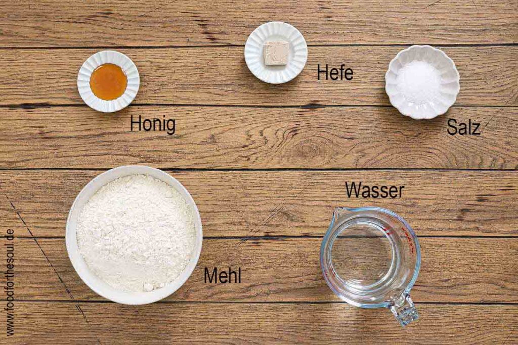 Zutaten für schnelle Brötchen über Nacht ohne Kneten